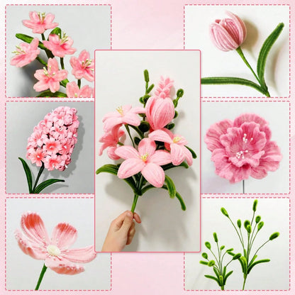 576Pcs Multi-Color Pipe Cleaner Flower Bouquet DIY Kit, Soft Fuzzy Chenille Stems Craft Supplies, 400 Assorted Pipe Cleaners, Floral Stems, Floral Tape, Step-By-Step Guide & Tutorial Video, Beginner H