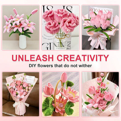 576Pcs Multi-Color Pipe Cleaner Flower Bouquet DIY Kit, Soft Fuzzy Chenille Stems Craft Supplies, 400 Assorted Pipe Cleaners, Floral Stems, Floral Tape, Step-By-Step Guide & Tutorial Video, Beginner H