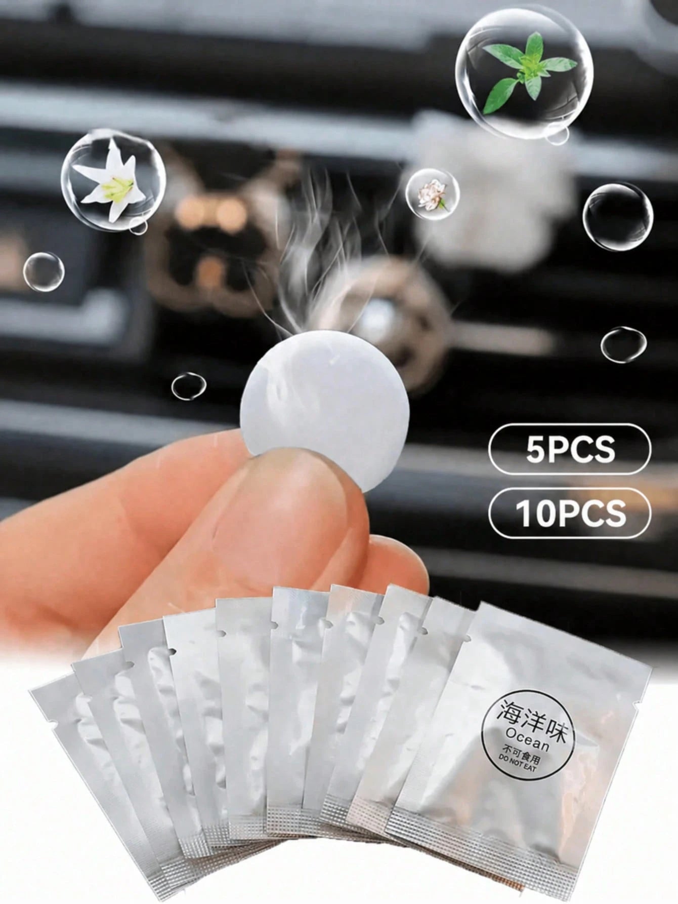 5PCS/10PCS Car Air Freshener Solid Fragrance Replacement Sheets, Lemon Peach Cologne Bluebell Jasmine Osmanthus Ocean Lavender Scents, Car AC Vent Freshener Refill Tablets, Long Lasting Odor Eliminato