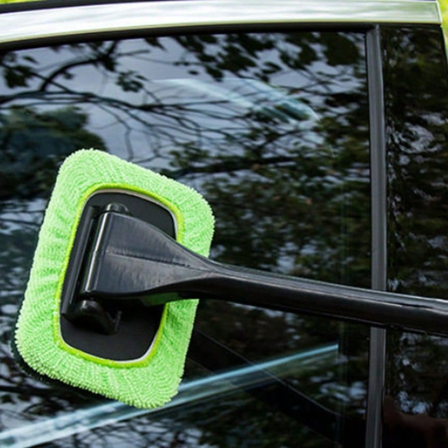 5pcs Car Cleaning Set, 1 Handle + 4 Replacement Cloths, Windshield Cleaning Tool, Reusable Cloth Pads, Car Interior Window Cleaning Stick, Car Wiper Cleaning Brush, For Dust Cleaning