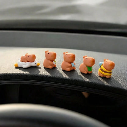 5pcs Creative Cute Bee Clothes Capybara Small Water Pig Car Dashboard Desktop Ornament DIY Car Interior Office Desk Computer Screen Landscape Decoration Accessories