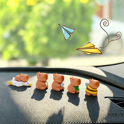 5pcs Creative Cute Bee Clothes Capybara Small Water Pig Car Dashboard Desktop Ornament DIY Car Interior Office Desk Computer Screen Landscape Decoration Accessories