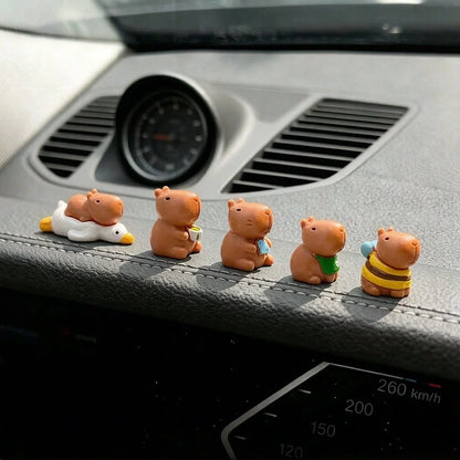 5pcs Creative Cute Bee Clothes Capybara Small Water Pig Car Dashboard Desktop Ornament DIY Car Interior Office Desk Computer Screen Landscape Decoration Accessories