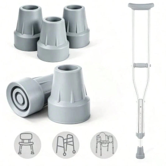 5PCS Crutch Tips, Walker And Commode Tips, Winter Frost And Slip Prevention, Replacement Rubber Cane Tips With Metal Washer For Support, Stretchy Universal Size 3/4 Inch To 7/8 Inch, Gray