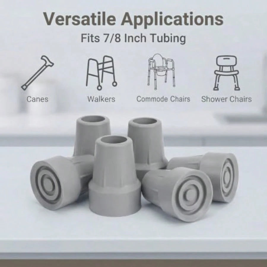 5PCS Crutch Tips, Walker And Commode Tips, Winter Frost And Slip Prevention, Replacement Rubber Cane Tips With Metal Washer For Support, Stretchy Universal Size 3/4 Inch To 7/8 Inch, Gray