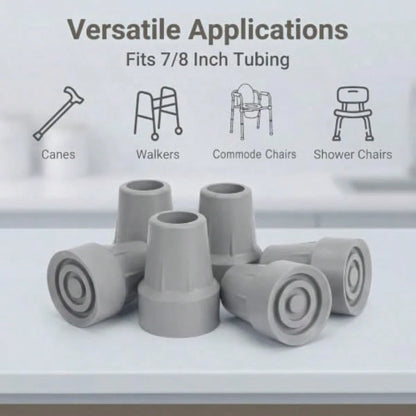 5PCS Crutch Tips, Walker And Commode Tips, Winter Frost And Slip Prevention, Replacement Rubber Cane Tips With Metal Washer For Support, Stretchy Universal Size 3/4 Inch To 7/8 Inch, Gray