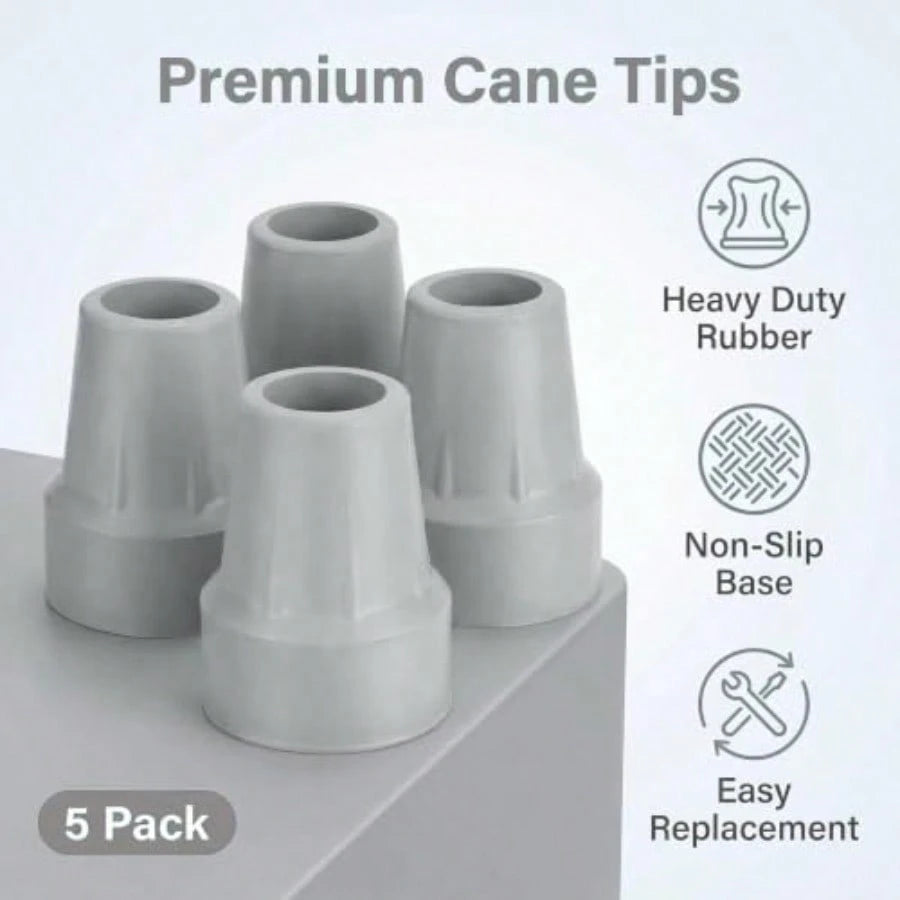 5PCS Crutch Tips, Walker And Commode Tips, Winter Frost And Slip Prevention, Replacement Rubber Cane Tips With Metal Washer For Support, Stretchy Universal Size 3/4 Inch To 7/8 Inch, Gray