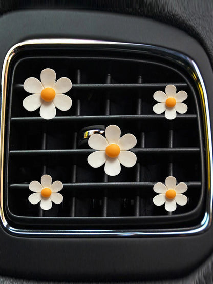 5pcs Cute Daisy Car Air Vent Aromatherapy Clip, Car Air Conditioner Decoration Clip, Flower Car Interior Ornament, Car Aromatherapy Decoration