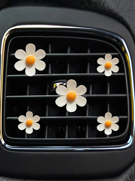5pcs Cute Daisy Car Air Vent Aromatherapy Clip, Car Air Conditioner Decoration Clip, Flower Car Interior Ornament, Car Aromatherapy Decoration