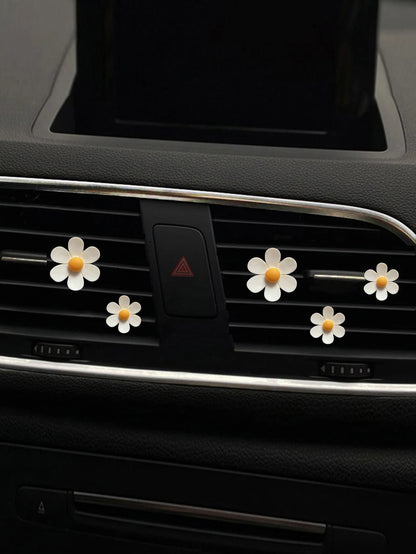 5pcs Cute Daisy Car Air Vent Aromatherapy Clip, Car Air Conditioner Decoration Clip, Flower Car Interior Ornament, Car Aromatherapy Decoration