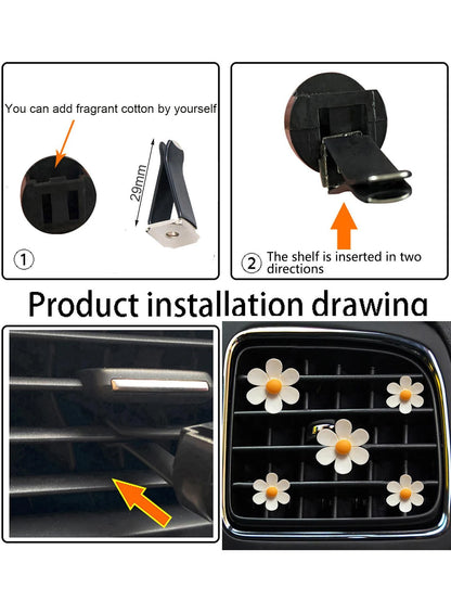 5pcs Cute Daisy Car Air Vent Aromatherapy Clip, Car Air Conditioner Decoration Clip, Flower Car Interior Ornament, Car Aromatherapy Decoration