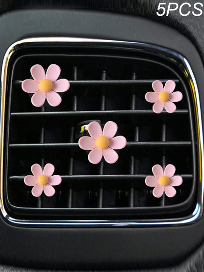 5pcs Cute Daisy Car Air Vent Aromatherapy Clip, Car Air Conditioner Decoration Clip, Flower Car Interior Ornament, Car Aromatherapy Decoration