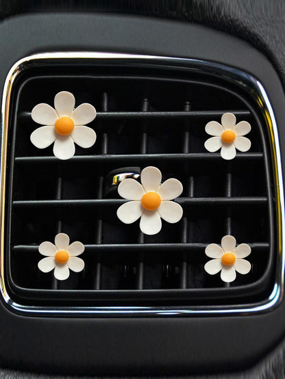 5pcs Cute Daisy Car Air Vent Aromatherapy Clip, Car Air Conditioner Decoration Clip, Flower Car Interior Ornament, Car Aromatherapy Decoration