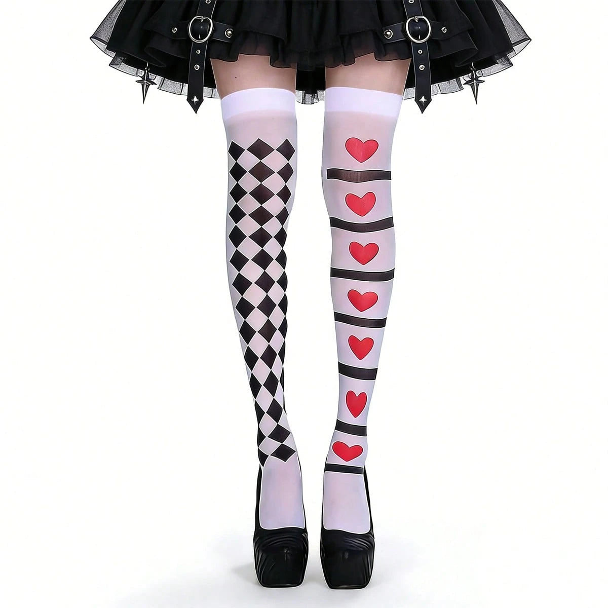 5pcs Heart Queen Costume Accessories Set For Women- Heart Crown, Red Heart Earrings, Magic Wand And Socks, Halloween Role Play Party Costume