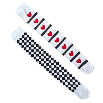 5pcs Heart Queen Costume Accessories Set For Women- Heart Crown, Red Heart Earrings, Magic Wand And Socks, Halloween Role Play Party Costume