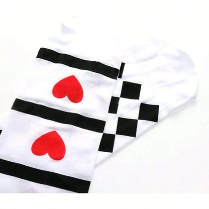 5pcs Heart Queen Costume Accessories Set For Women- Heart Crown, Red Heart Earrings, Magic Wand And Socks, Halloween Role Play Party Costume