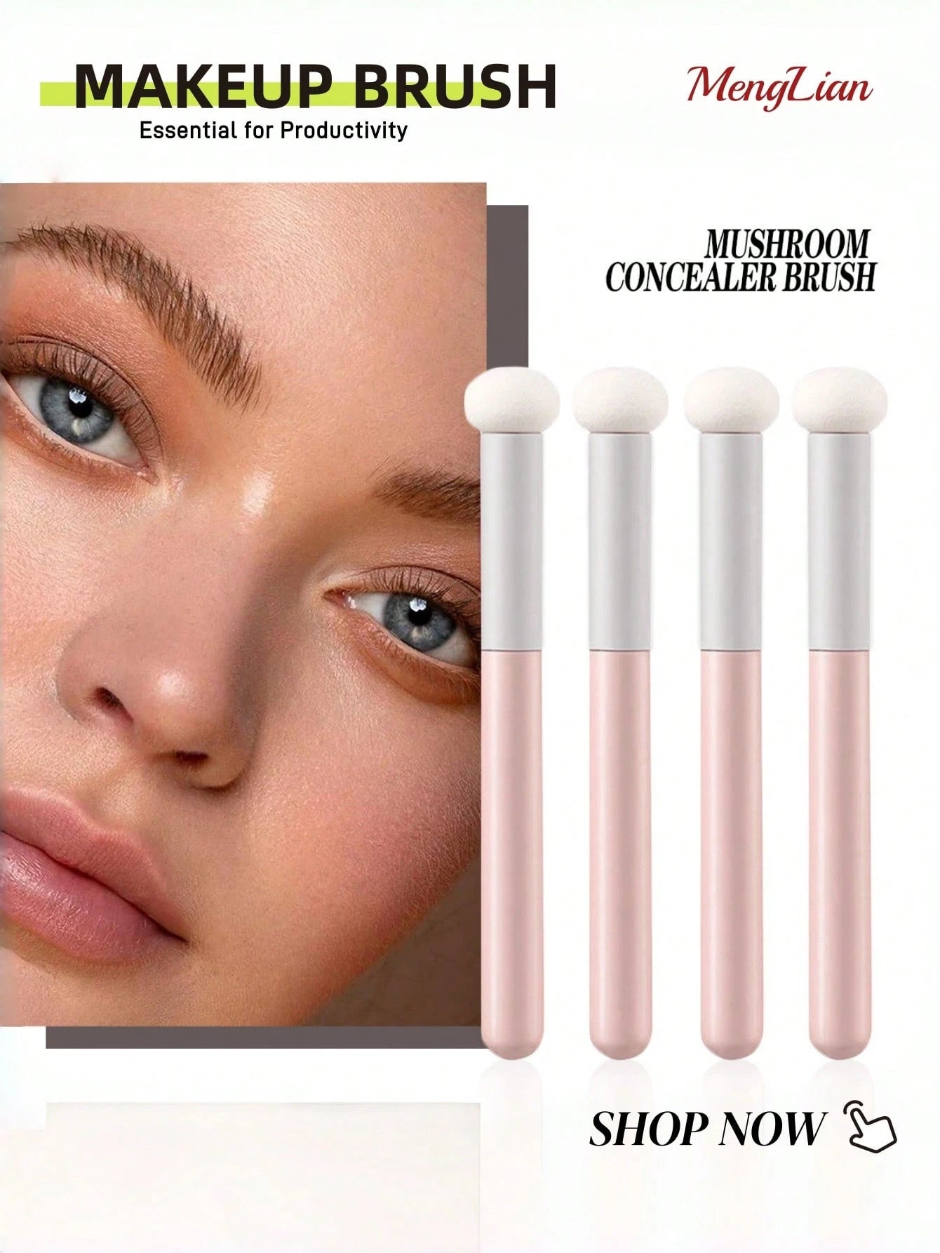 5pcs Makeup Brush & Sponge Set- Concealer/Powder/Lip Brush + Mushroom Sponge + Round Makeup Blender| Soft Bristles, Flawless Makeup, Suitable For Acne Scars/Large Coverage, Wet & Dry Use, Multi-Func