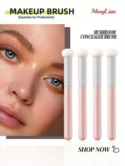 5pcs Makeup Brush & Sponge Set- Concealer/Powder/Lip Brush + Mushroom Sponge + Round Makeup Blender| Soft Bristles, Flawless Makeup, Suitable For Acne Scars/Large Coverage, Wet & Dry Use, Multi-Func