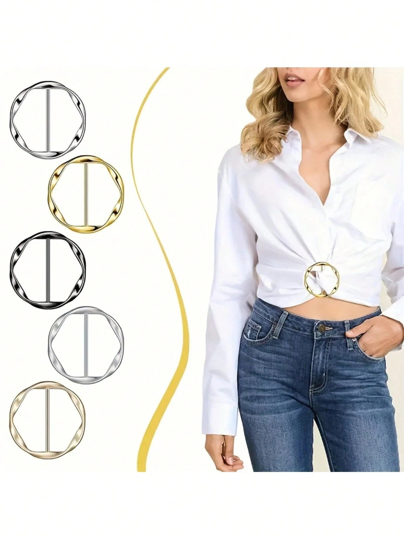 5pcs Multi-Functional Alloy Buckle Set - Versatile, Matching, Can Shorten Length, Can Tie Knots, Suitable For Belts, Waistbands And T-Shirts, Casual Style