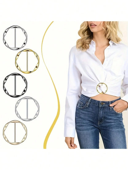 5pcs Multi-Functional Alloy Buckle Set - Versatile, Matching, Can Shorten Length, Can Tie Knots, Suitable For Belts, Waistbands And T-Shirts, Casual Style