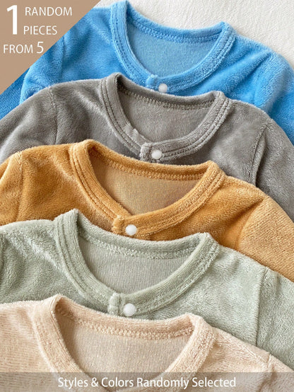 5pcs Randomly Sent 1pc Autumn/Winter Newborn Home Wear Jumpsuit Cute Puppy Elephant Koala Embroidery Apricot Green Blue Khaki Grey Single-Sided Crystal Plush Plush Casual Minimalist Long Sleeve
