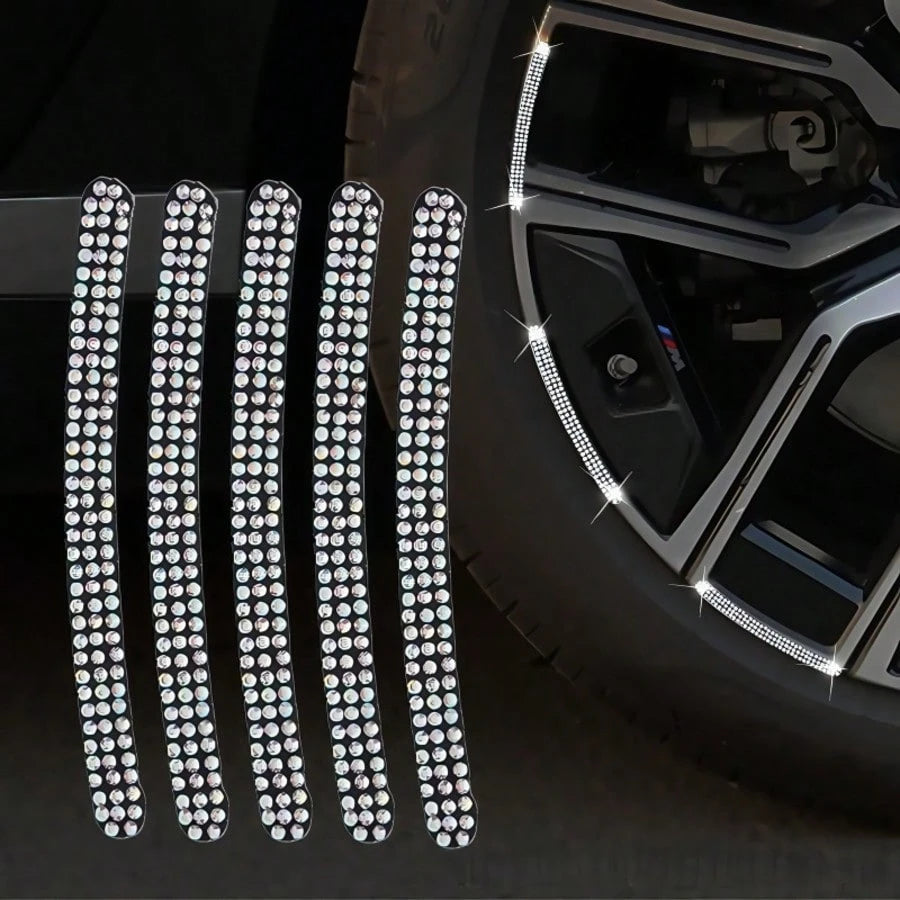 5pcs Rhinestone Wheel Rim Decorative Stickers, Decorative And Warning Function, Strong Adhesion And Durable, Suitable For Cars, Motorcycles, Bicycles, Tricycles, Essential Car Accessories For Personal