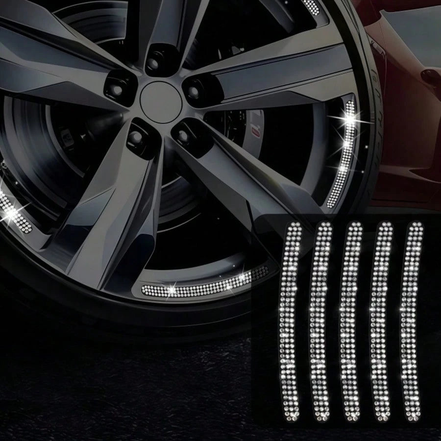 5pcs Rhinestone Wheel Rim Decorative Stickers, Decorative And Warning Function, Strong Adhesion And Durable, Suitable For Cars, Motorcycles, Bicycles, Tricycles, Essential Car Accessories For Personal