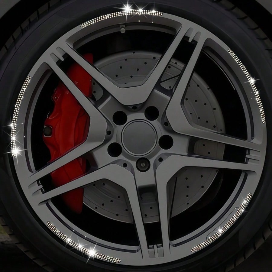 5pcs Rhinestone Wheel Rim Decorative Stickers, Decorative And Warning Function, Strong Adhesion And Durable, Suitable For Cars, Motorcycles, Bicycles, Tricycles, Essential Car Accessories For Personal