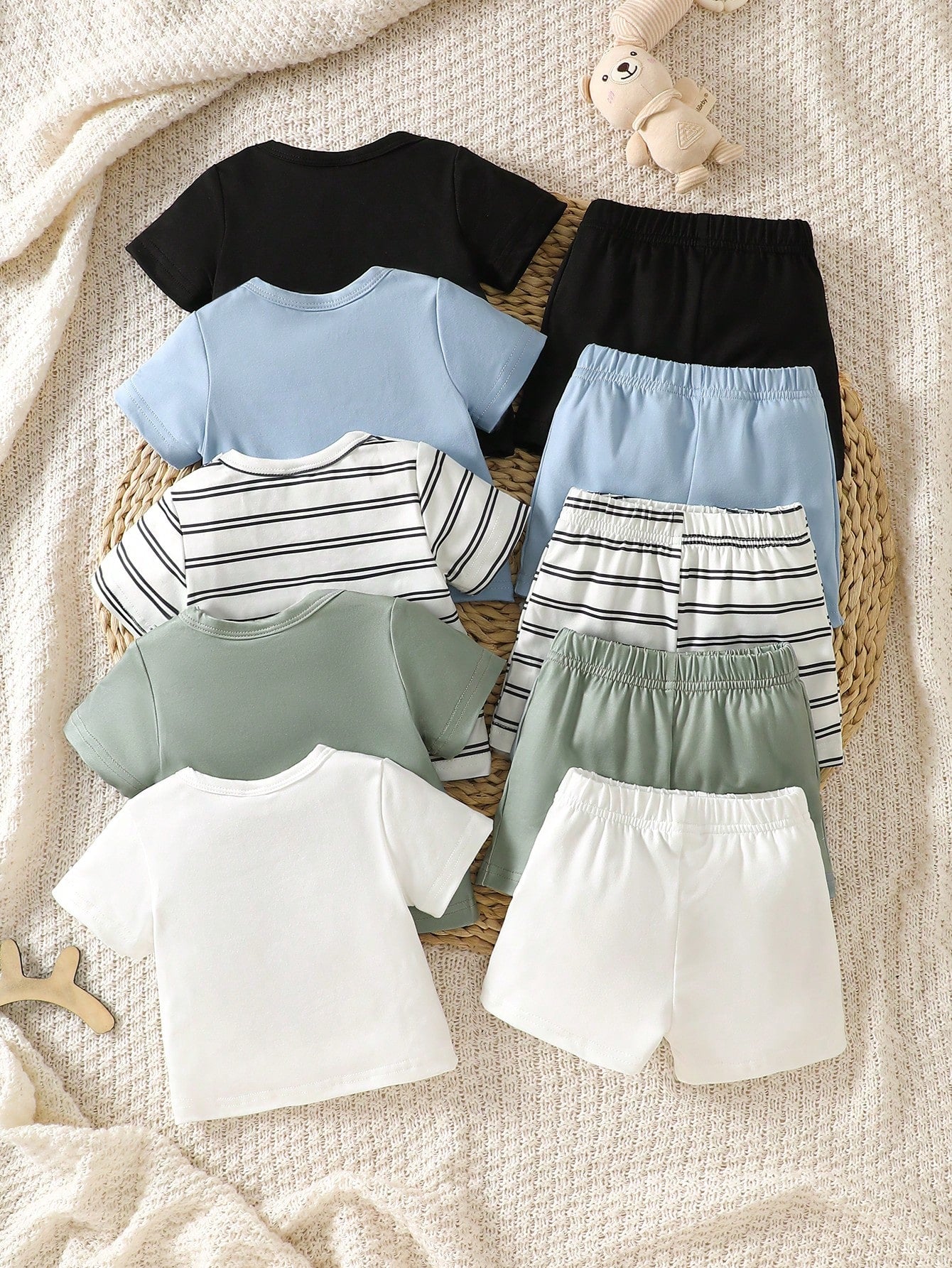 5pcs/Set Newborn Baby Cute Outfit, Short T-Shirt + Pants, Summer