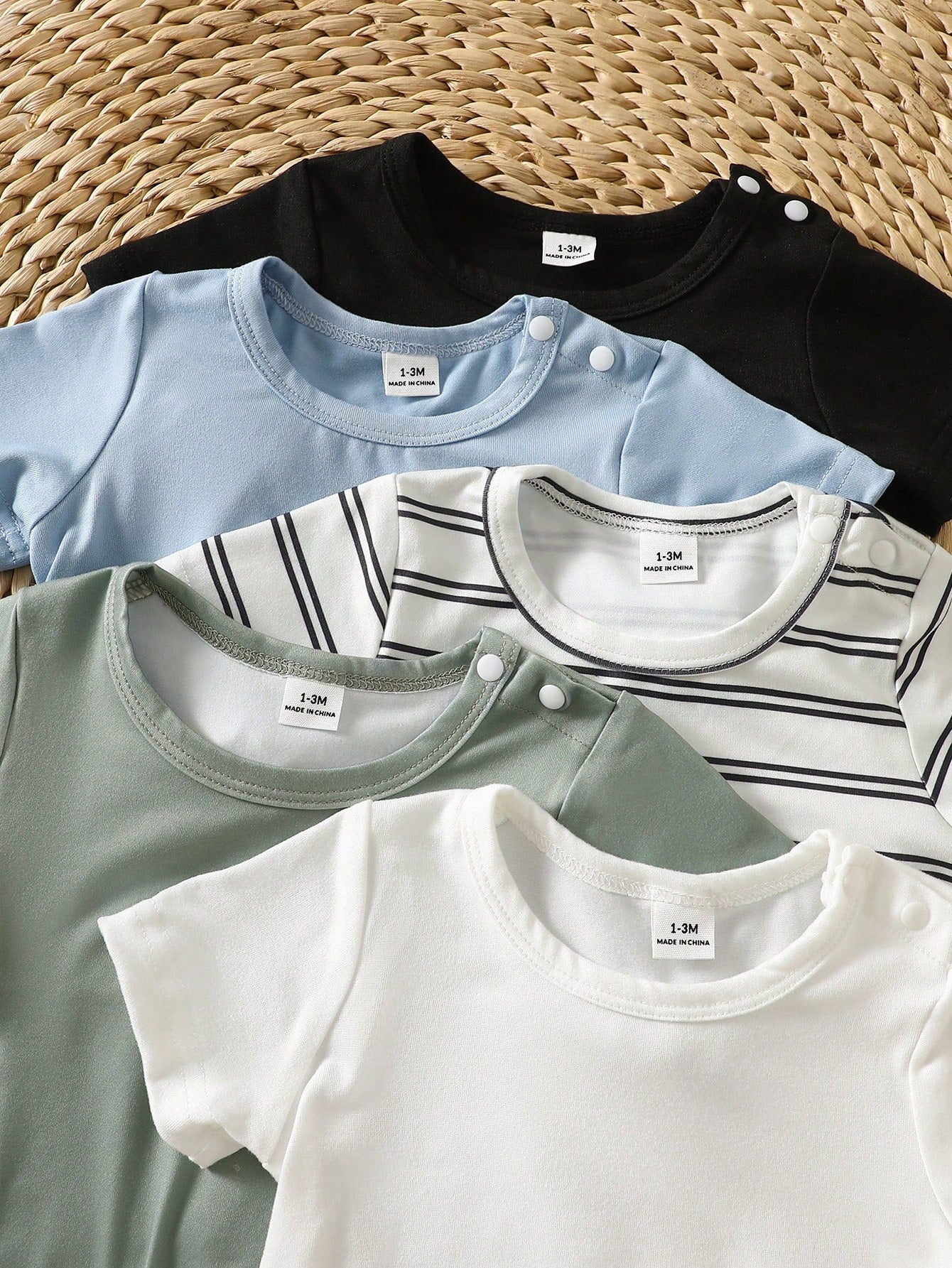 5pcs/Set Newborn Baby Cute Outfit, Short T-Shirt + Pants, Summer
