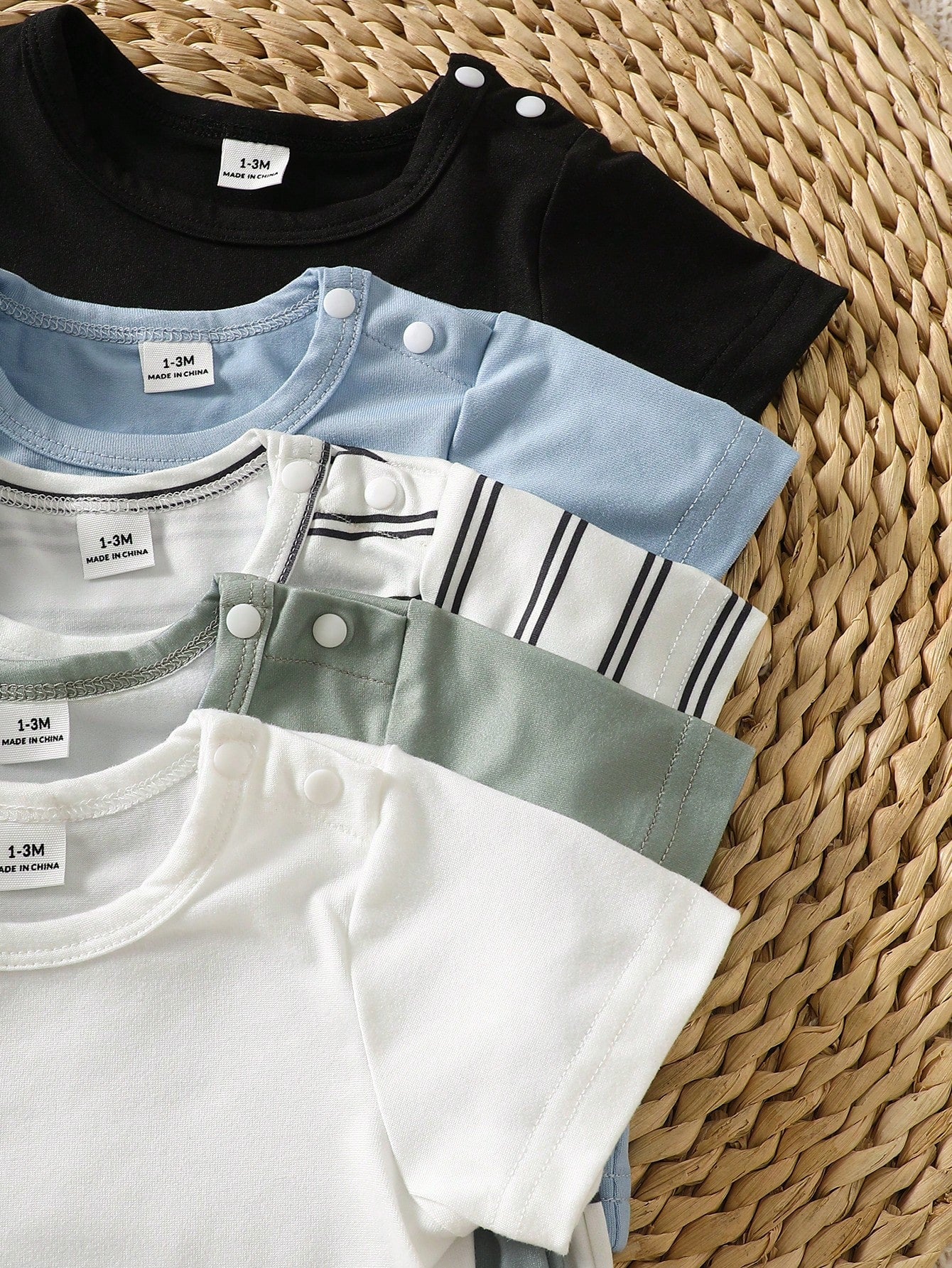 5pcs/Set Newborn Baby Cute Outfit, Short T-Shirt + Pants, Summer