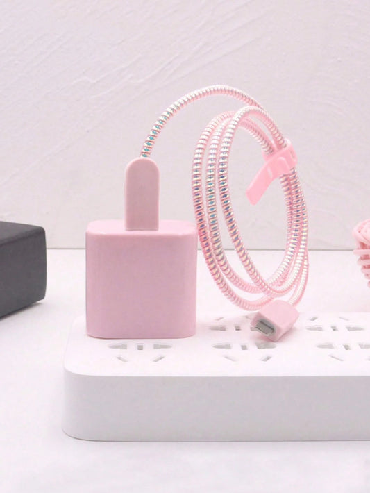 5pcs/Set Pink Color 1.5m Wire Cord Winder & Line Fixer & Anti-Breakage Charging Cable With Protection Case & 20w Fast Charger Compatible With IPhone 12/13/14 Cable Protector, Charger Protector