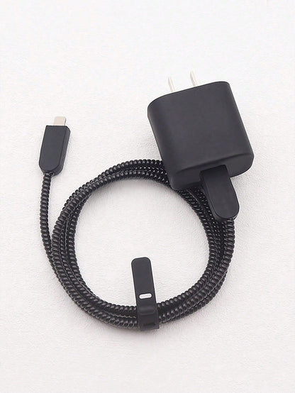 5pcs/Set Pink Color 1.5m Wire Cord Winder & Line Fixer & Anti-Breakage Charging Cable With Protection Case & 20w Fast Charger Compatible With IPhone 12/13/14 Cable Protector, Charger Protector