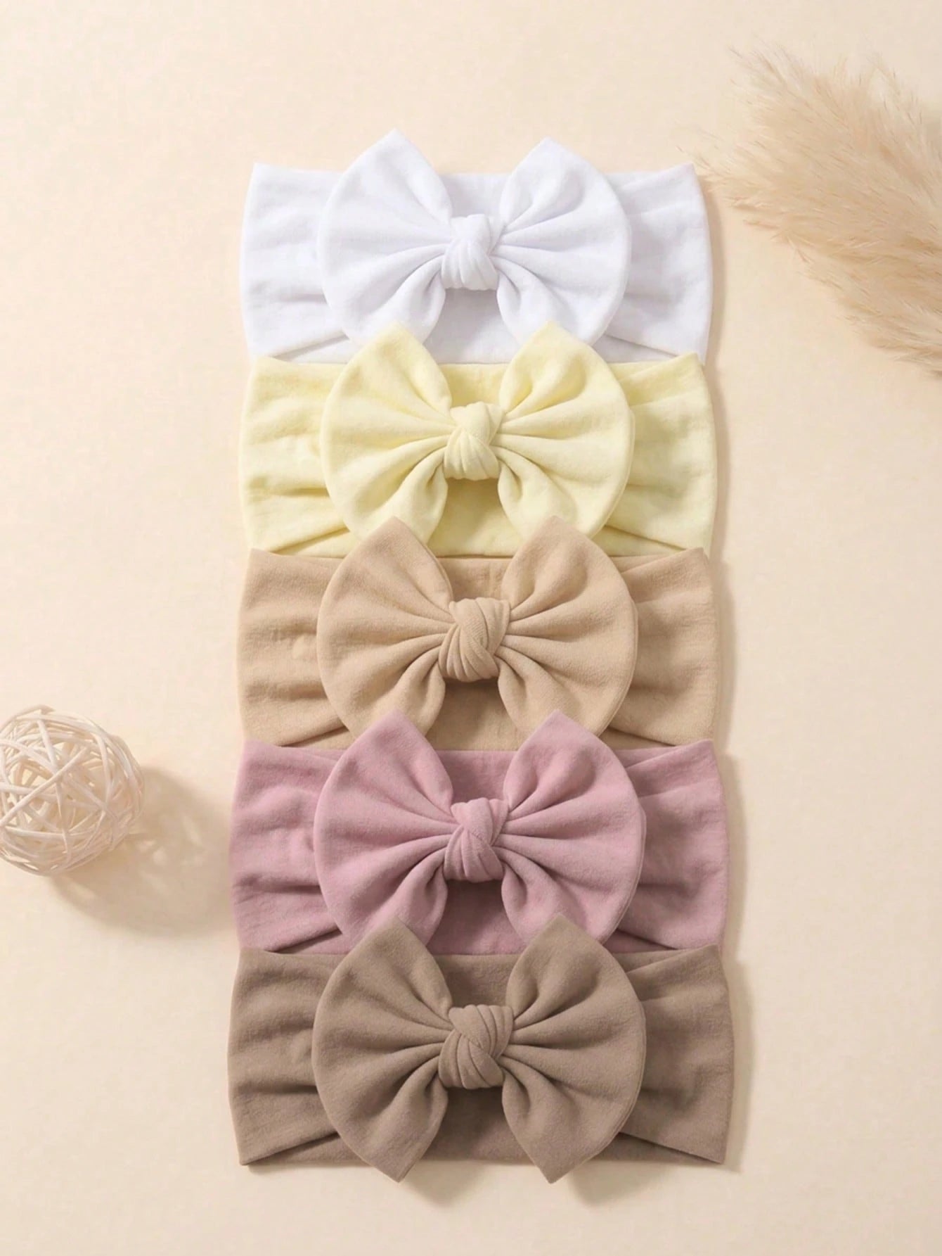 5pcs Summer Coffee Color Nylon Elastic Bow Decor Baby Headband, Soft Skin-Friendly Baby Hair Accessory, Versatile Princess Hair Accessory Suitable For Daily Use In All Seasons