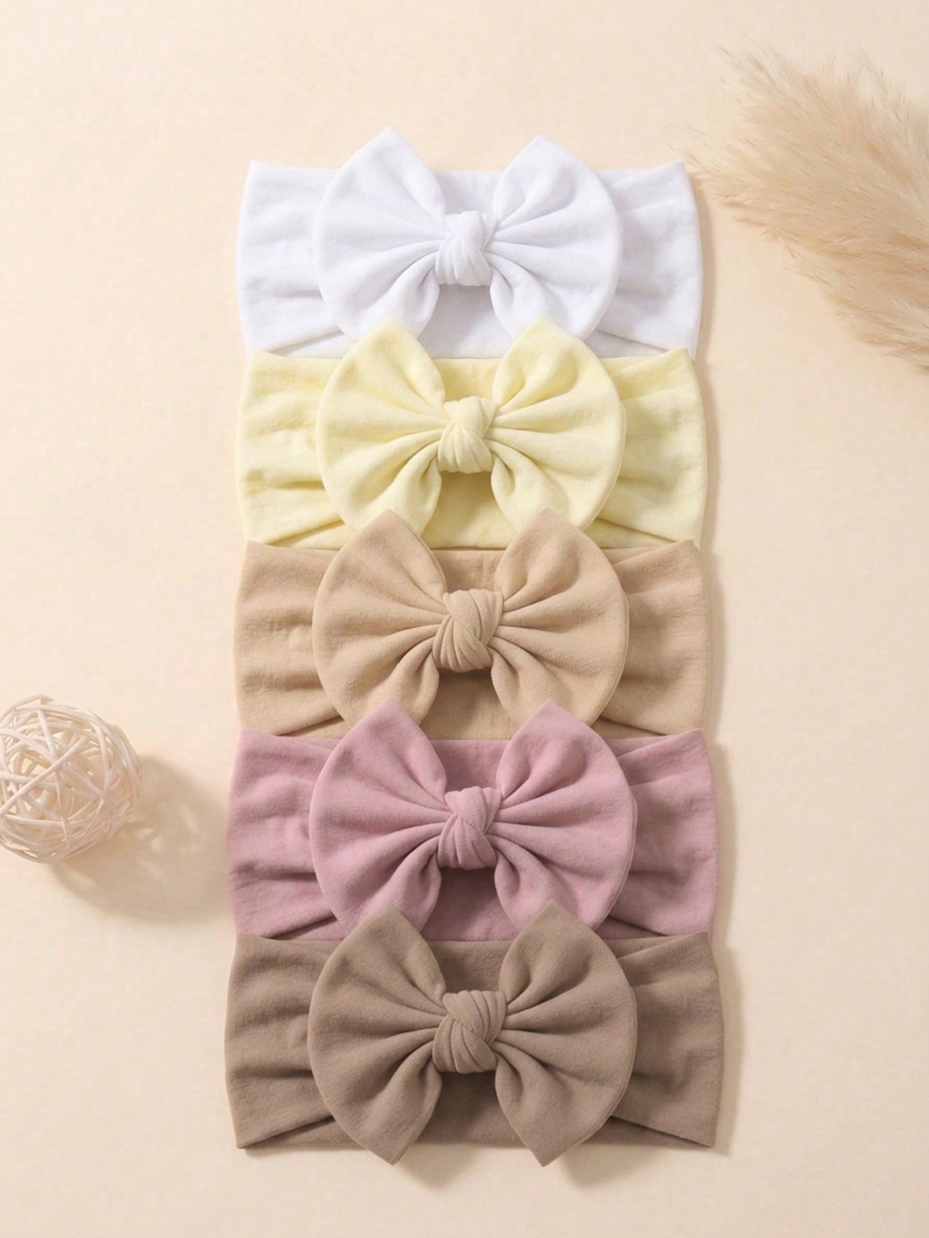5pcs Summer Coffee Color Nylon Elastic Bow Decor Baby Headband, Soft Skin-Friendly Baby Hair Accessory, Versatile Princess Hair Accessory Suitable For Daily Use In All Seasons