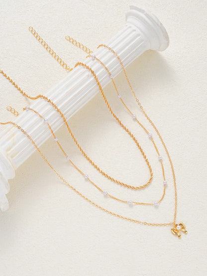 5pcs Y Shaped Necklace Set Fashion Minimalist Elegant Vintage Design Bow Water Drop Heart Rhinestone Faux Pearl Tassel Pendant Holiday Party Daily Wea