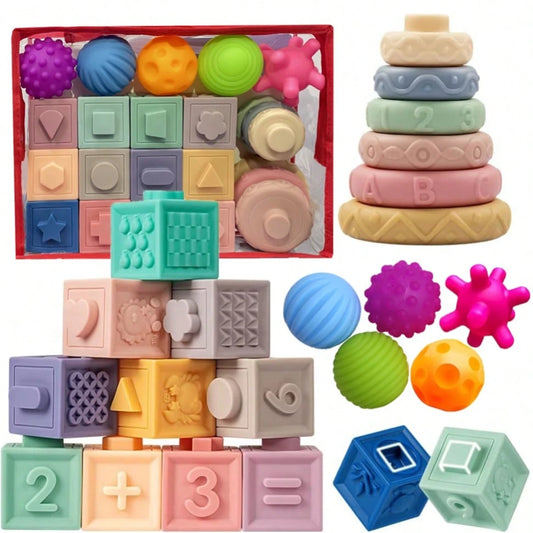 6-12 Months Baby Toys, Montessori Toys For 6-12 Months Infants, Including Stacking Blocks And Soft Baby Teething Toys And Sensory Balls, Suitable For 6-9-12 Months Toddlers- With Storage Box
