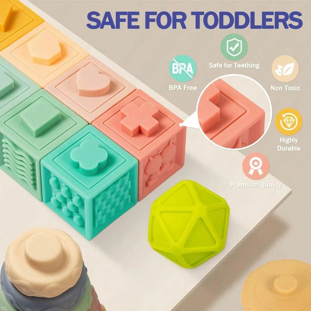 6-12 Months Baby Toys, Montessori Toys For 6-12 Months Infants, Including Stacking Blocks And Soft Baby Teething Toys And Sensory Balls, Suitable For 6-9-12 Months Toddlers- With Storage Box