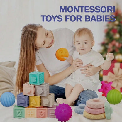 6-12 Months Baby Toys, Montessori Toys For 6-12 Months Infants, Including Stacking Blocks And Soft Baby Teething Toys And Sensory Balls, Suitable For 6-9-12 Months Toddlers- With Storage Box