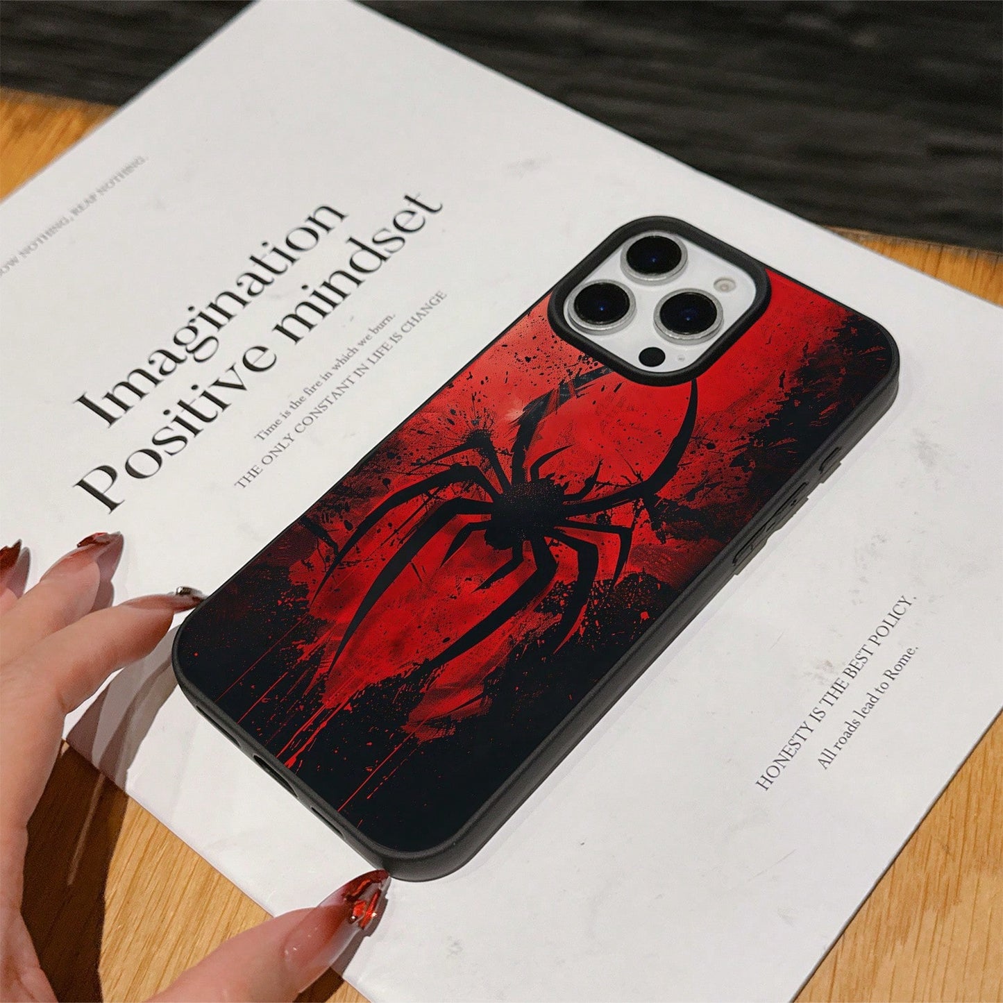 6-In-1 Liquid Black Spider Phone Case + Charger Head Cover + Cable Protector + Storage Rope + Data Cable Wrap Cord, Shockproof Matte Protective Case Compatible With IPhone 17 16e 16 15 14 13 12 11 Min