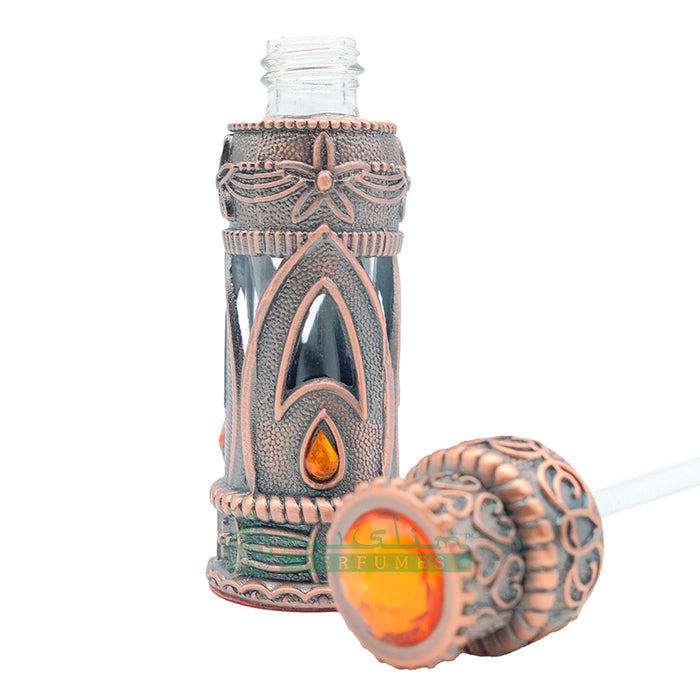 6 ml Emirati-Style Attar Perfume Bottle with Dipstick | Glass Vial Encased in Antique Bronze