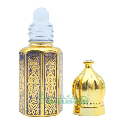 6 ml Perfume Bottles | Gold Arabesque Jeweled Dome Design (Dark Blue, Blue Or Red)