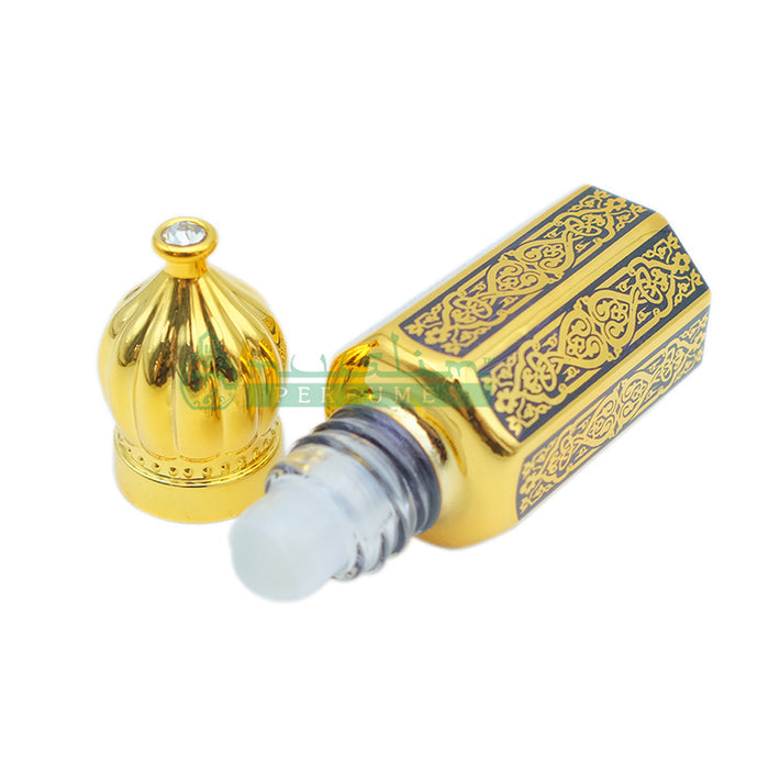 6 ml Perfume Bottles | Gold Arabesque Jeweled Dome Design (Dark Blue, Blue Or Red)