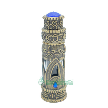 6 ml Pure Dark Malinau Oud Perfume Oil in Emirati Arabesque Antique Brass Glass Dipstick Bottle