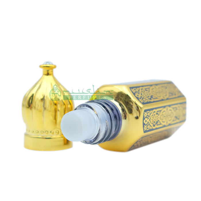 6 ml Tahara Musk Perfume Oil in Gold-Tone Arabesque Jeweled Dome Roll-On Glass Bottle (Dark Blue, Blue, or Red)