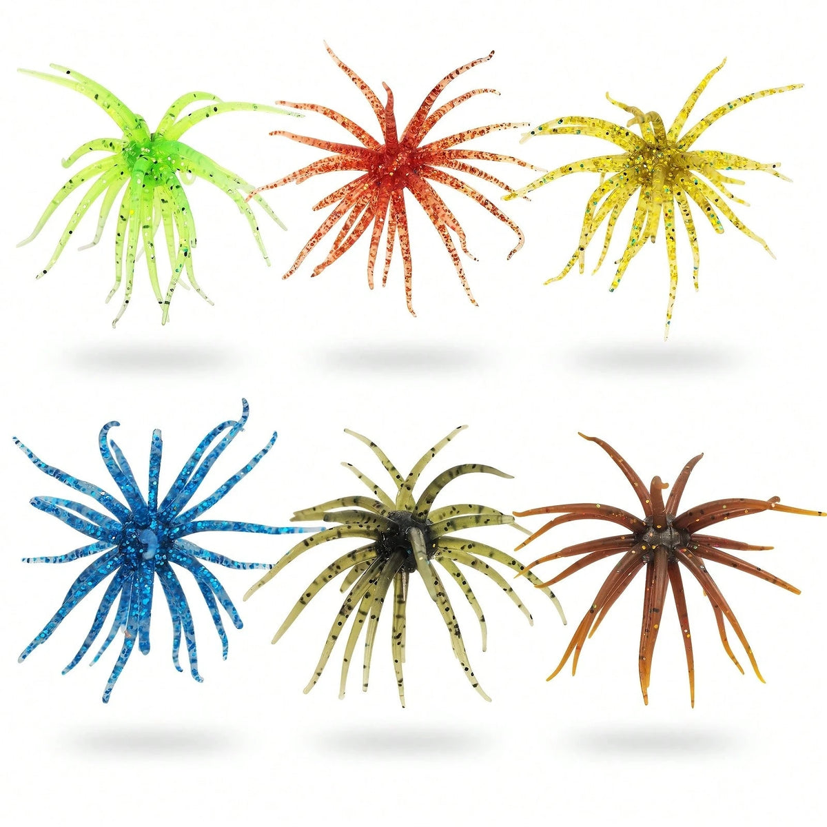 6-Piece Set Of Sea Urchin-Shaped Soft Bait Lures- Floating Swim Action Lures With Tentacles, Suitable For Trout, Bass, Sunfish, And Both Saltwater And Freshwater. Special Sea Urchin Lures For Tackle