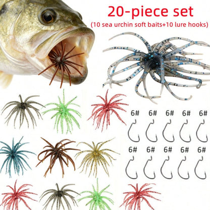 6-Piece Set Of Sea Urchin-Shaped Soft Bait Lures- Floating Swim Action Lures With Tentacles, Suitable For Trout, Bass, Sunfish, And Both Saltwater And Freshwater. Special Sea Urchin Lures For Tackle