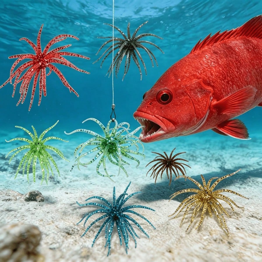 6-Piece Set Of Sea Urchin-Shaped Soft Bait Lures- Floating Swim Action Lures With Tentacles, Suitable For Trout, Bass, Sunfish, And Both Saltwater And Freshwater. Special Sea Urchin Lures For Tackle