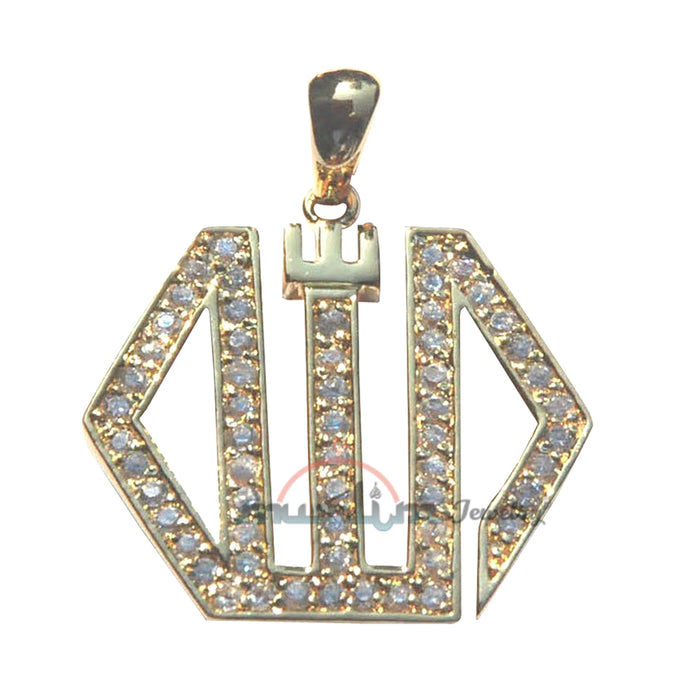 6-Sided CZ Allah Pendant - 10Kt Gold Over Sterling Silver