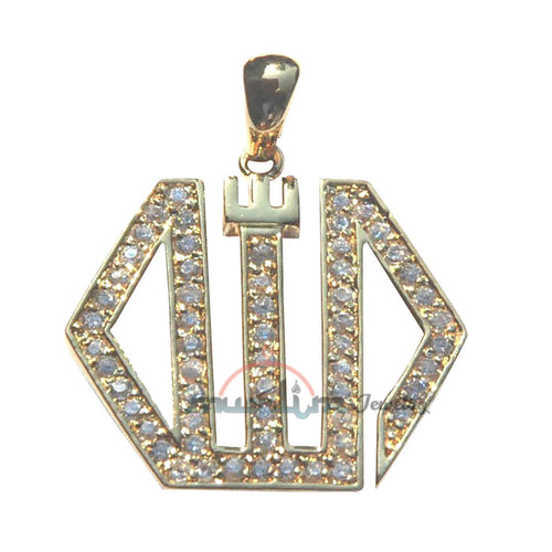 6-Sided CZ Allah Pendant - 10Kt Gold Over Sterling Silver